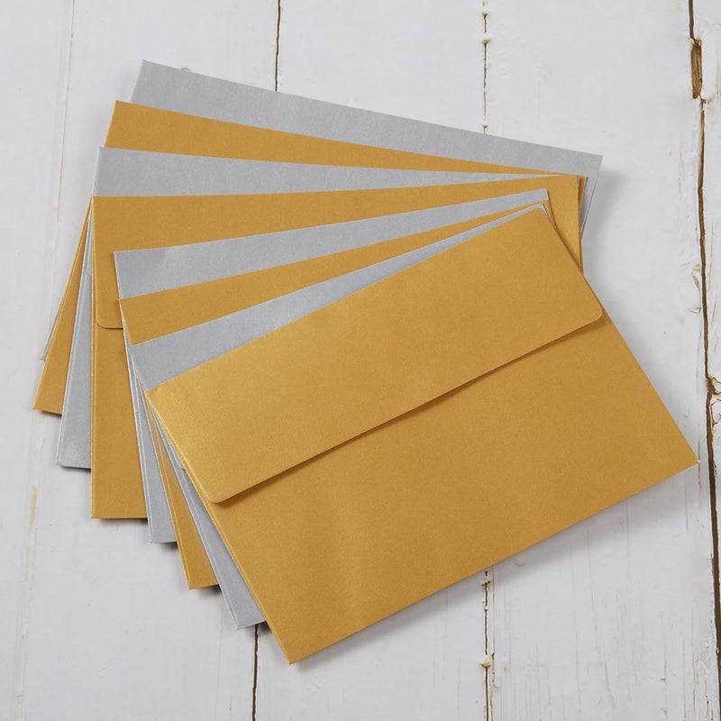 Wishop 50 Pieces Metallic Color Self Seal Envelopes for Greeting Cards, Invitations, Postcards (Gold, 5x7) - Image 4